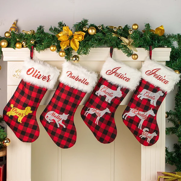 Dog Themed Christmas Stocking - Red - Customizable